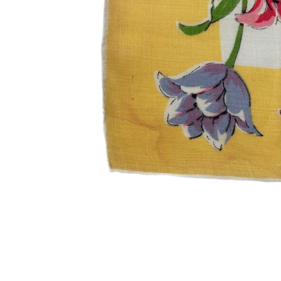 Floral Linen Bridesmaid Wedding Handkerchief Cottage Core Granny Tulip Vintage - Picture 3 of 4